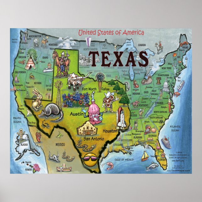 Poster Carte TX USA (Devant)