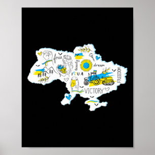 Poster Carte Ukraine - Emblème national ukrainien - Ukrai