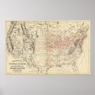 Poster Carte USA de chemin de fer