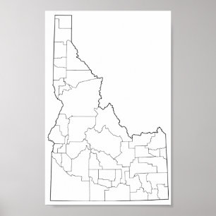 Poster Carte vide d'ensemble des comtés de l'Idaho
