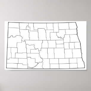 Poster Carte vide d'ensemble des comtés du Dakota du Nord