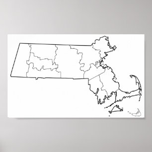 Poster Carte vide d'ensemble des comtés du Massachusetts