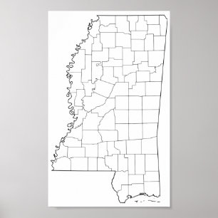 Poster Carte vide d'ensemble des comtés du Mississippi
