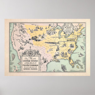 Poster Carte vintage 1831 USA