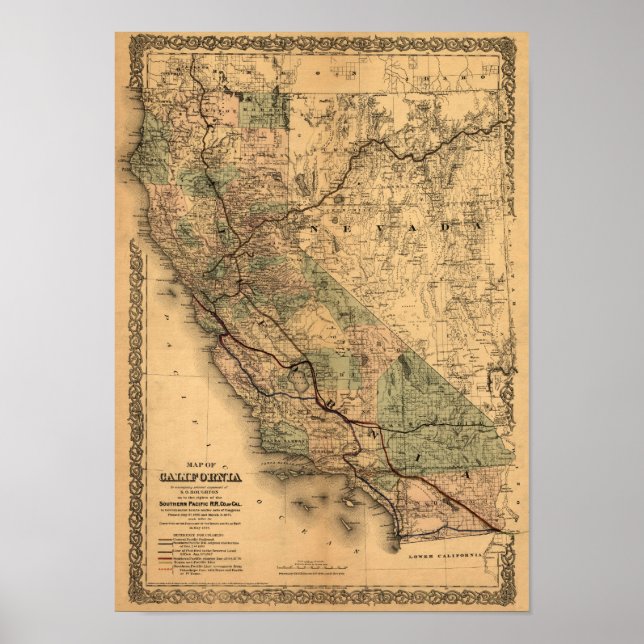 Poster Carte vintage 1876 Californie (Devant)