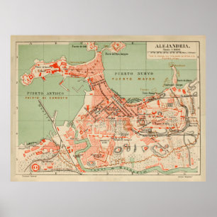Poster Carte vintage Alexandrie Égypte (1887)