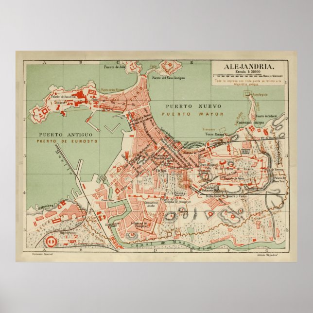 Poster Carte vintage Alexandrie Égypte (1887) (Devant)