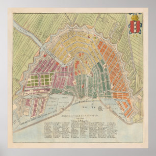 Poster Carte vintage Amsterdam (1835)