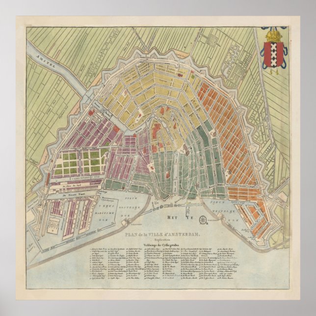 Poster Carte vintage Amsterdam (1835) (Devant)