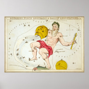 Poster Carte vintage Aquarius Constellation (1825)