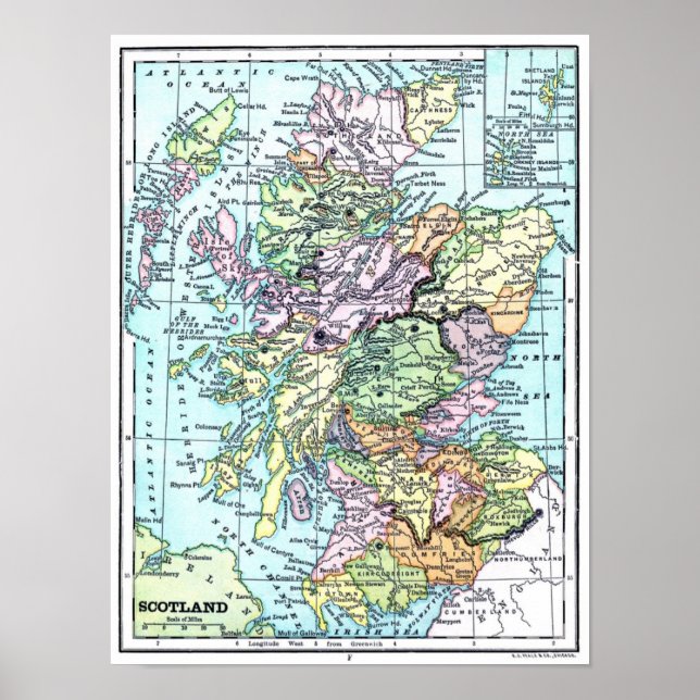 Poster Carte vintage Atlas - Ecosse (Devant)