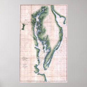 Poster Carte vintage Baie de Chesapeake et Baie du Delawa