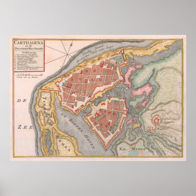 Poster Carte vintage Carthagène Colombie (1766) (Devant)