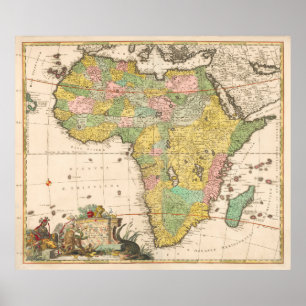 Poster Carte Vintage Colorée De L'Afrique, 1690