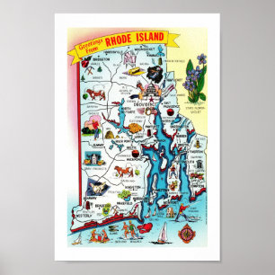 Poster Carte Vintage couleur Rhode Island Imprimer