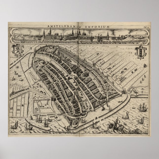 Poster Carte vintage d'Amsterdam (1614) (Devant)