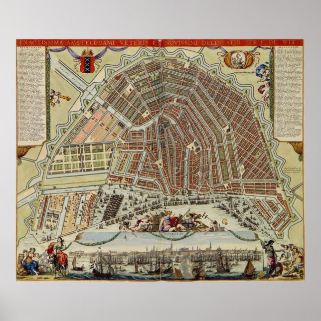 Poster Carte vintage d'Amsterdam (1688) (Devant)