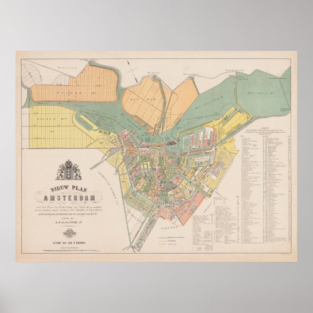 Poster Carte vintage d'Amsterdam (1880) (Devant)