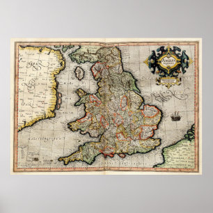 Poster Carte vintage d'Angleterre (1596)