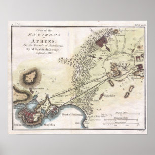 Poster Carte vintage d'Athènes (1784)