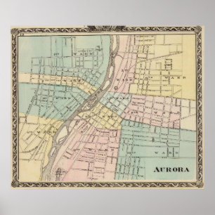 Poster Carte vintage d'Aurora IL (1876)