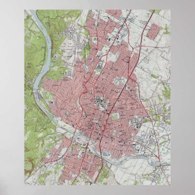 Poster Carte vintage d'Austin Texas (1955) (Devant)