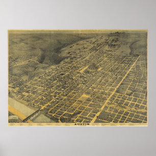 Poster Carte vintage de Austin Texas (1887)