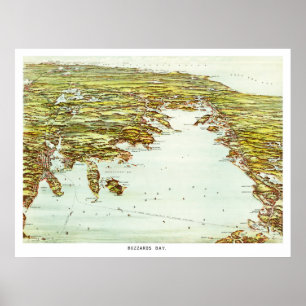 Poster Carte vintage de baie de buses, le Massachusetts