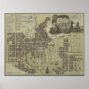 Poster Carte vintage de Baltimore le Maryland (1805)