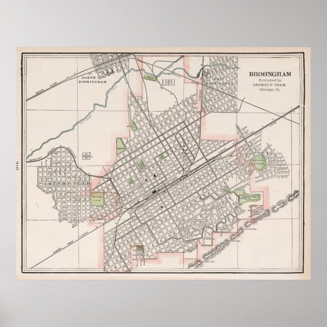 Poster Carte vintage de Birmingham (1901) (Devant)
