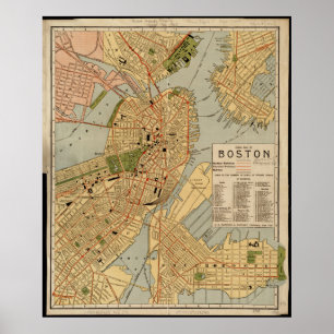 Poster Carte vintage de Boston