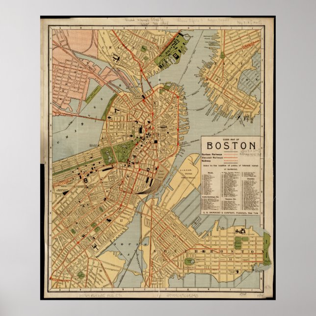 Poster Carte vintage de Boston (Devant)