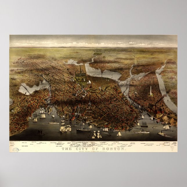 Poster Carte vintage de Boston (1873) (Devant)