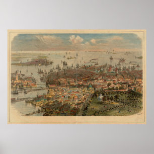 Poster Carte vintage de Boston MA (1866)