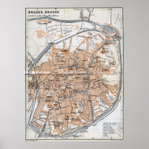 Poster Carte vintage de Bruges (1905)