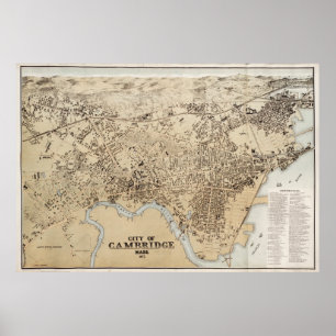Poster Carte vintage de Cambridge le Massachusetts (1877)