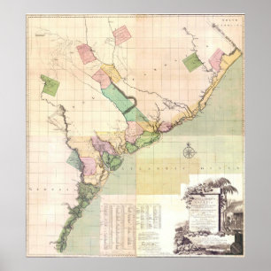Poster Carte vintage de Caroline du Sud (1757)