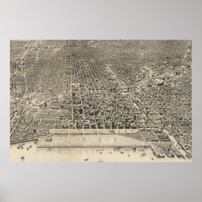 Poster Carte vintage de Chicago (1916) (Devant)