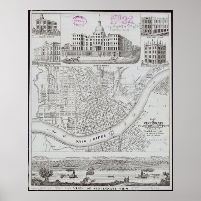 Poster Carte vintage de Cincinnati Ohio (Devant)