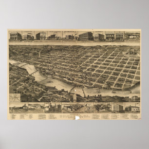 Poster Carte vintage de Columbus Georgia (1886)