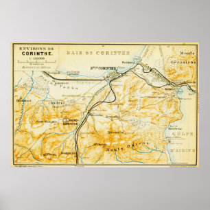 Poster Carte vintage de Corinthe Grèce (1894)