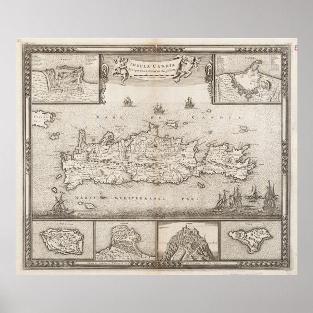 Poster Carte vintage de Crète Grèce (1680) (Devant)