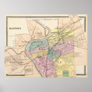 Poster Carte vintage de Dayton Ohio (1872)
