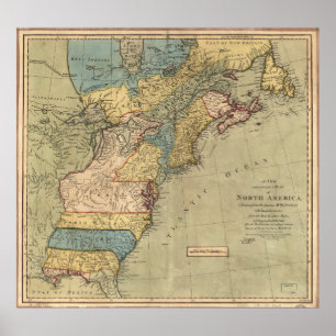 Poster Carte vintage de découverte des Amériques (1771)