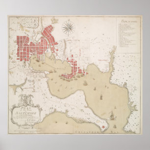 Poster Carte vintage de DM de Baltimore (1793)