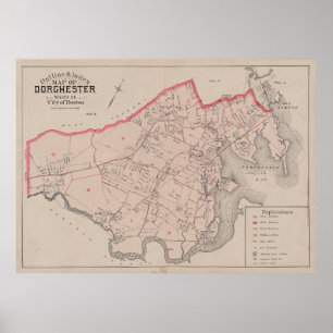 Poster Carte vintage de Dorchester MA (1884)