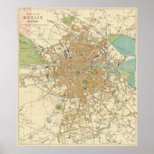 Poster Carte vintage de Dublin Irlande (1914)