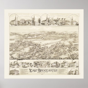 Poster Carte vintage de East Bridgewater, Masse de 1887