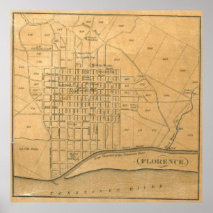 Poster Carte vintage de Florence Alabama (1840)