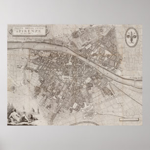 Poster Carte vintage de Florence Florence Italie 1847